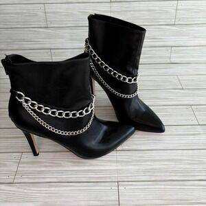 BCBGeneration Womens Black Chain Link Ankle Boots Pointed Toe Stiletto Heel Sz 8